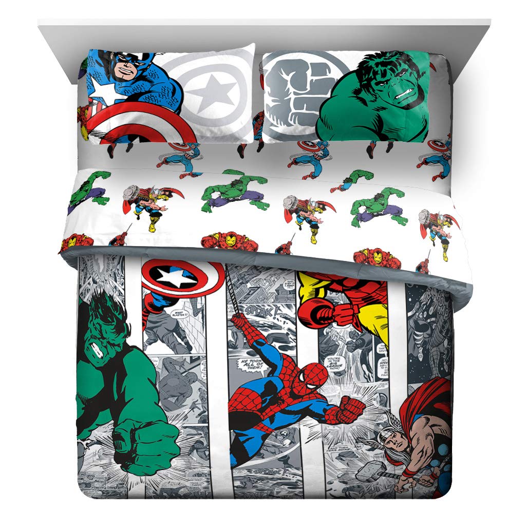 Jay Franco Marvel Avengers Comic Cool 7 Piece Queen Bed Set - Includes Comforter & Sheet Set - Bedding Features Captain America,